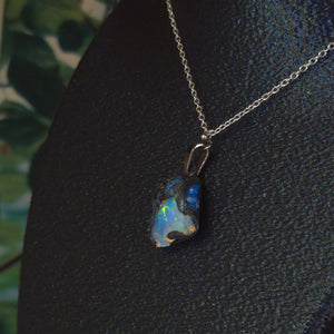 Opal Necklace — Green & Blue Fire on Blue Body